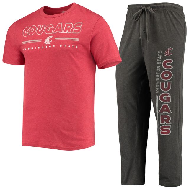 Concepts Sport T-shirt et pantalon pour homme Gris anthracite chiné/cramoisi Washington State Cougars Meter