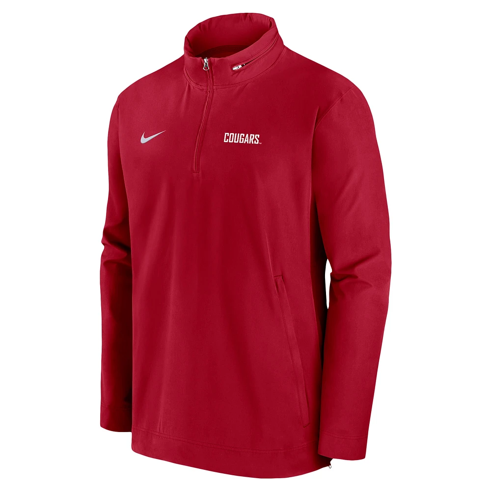 Men's Nike Crimson Washington State Cougars 2024 Sideline Coach Quarter-Zip Hoodie Jacket