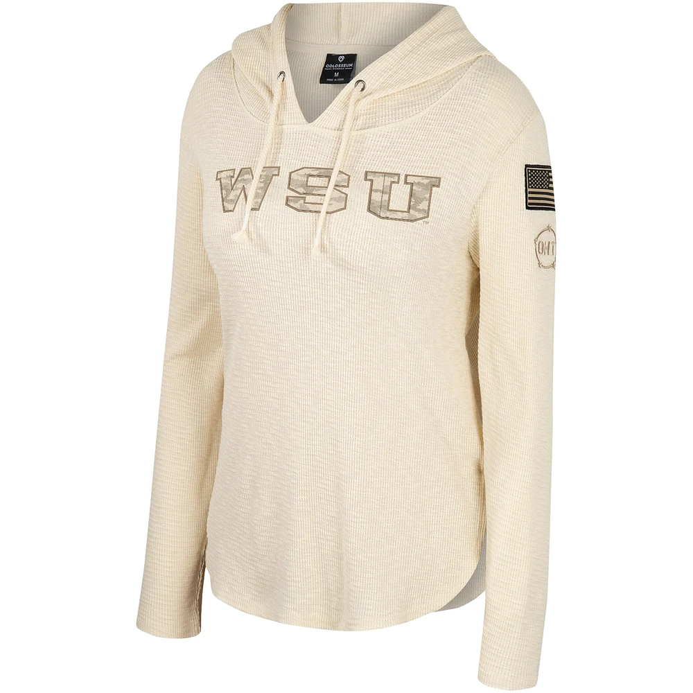 Women's Colosseum Cream Washington State Cougars OHT Military Appreciation Casey Raglan Long Sleeve Hoodie T-Shirt