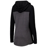 Women's Heather Charcoal Washington State Cougars Knockout Color Block Hoodie V-Neck Long Sleeve T-Shirt