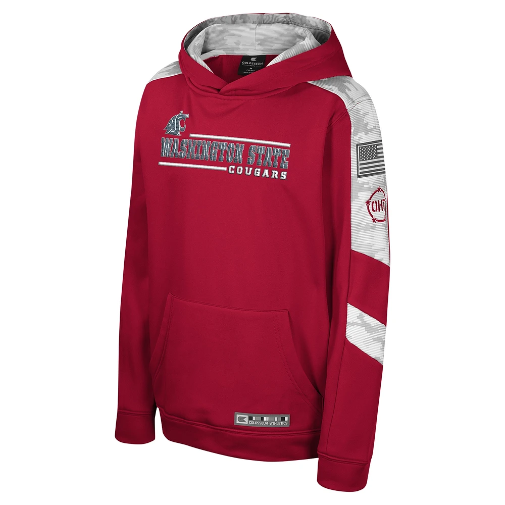 Youth Colosseum Crimson Washington State Cougars OHT Military Appreciation Cyclone Digital Camo Pullover Hoodie