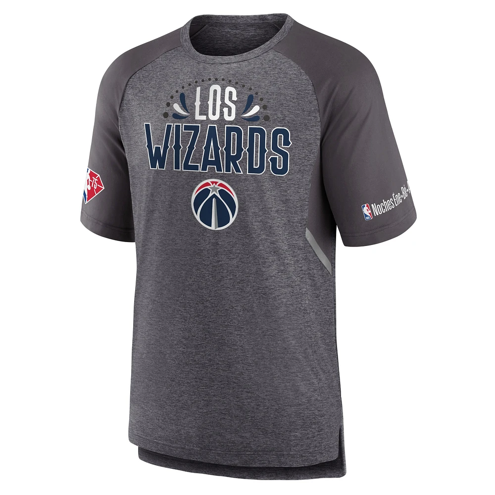 Men's Fanatics Heathered Gray Washington Wizards 2022 Noches Ene-Be-A Core Shooting Raglan T-Shirt