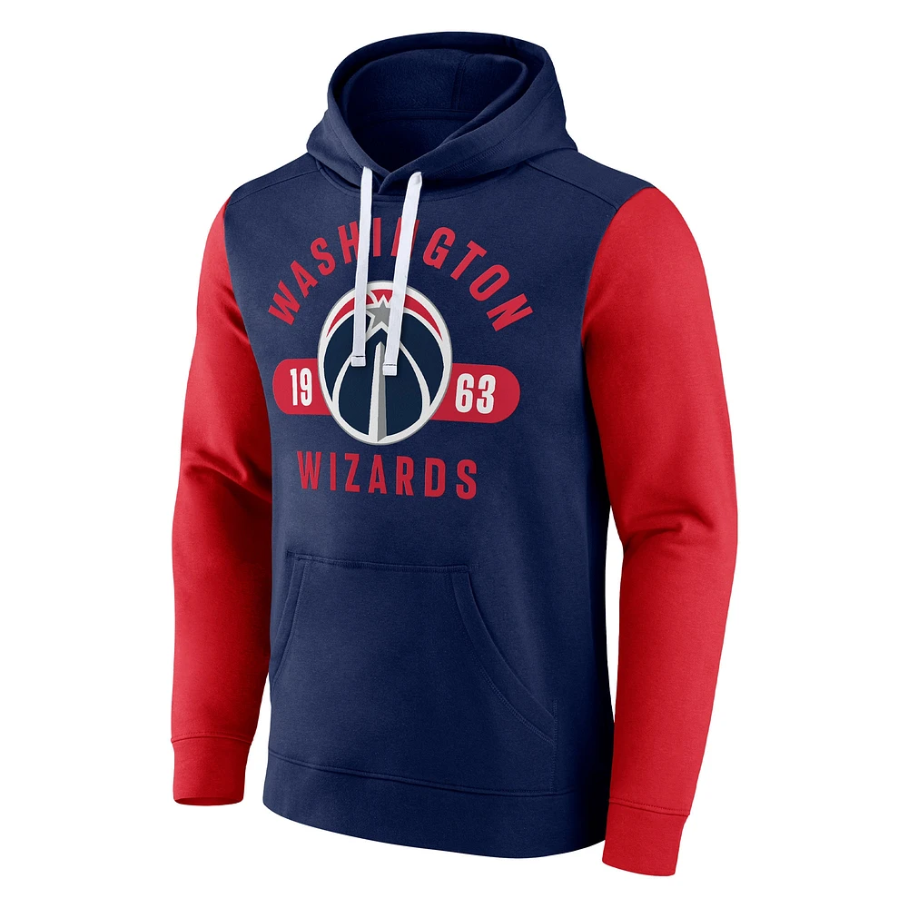 Sweat à capuche color block Fanatics pour hommes bleu marine/rouge Washington Wizards Attack