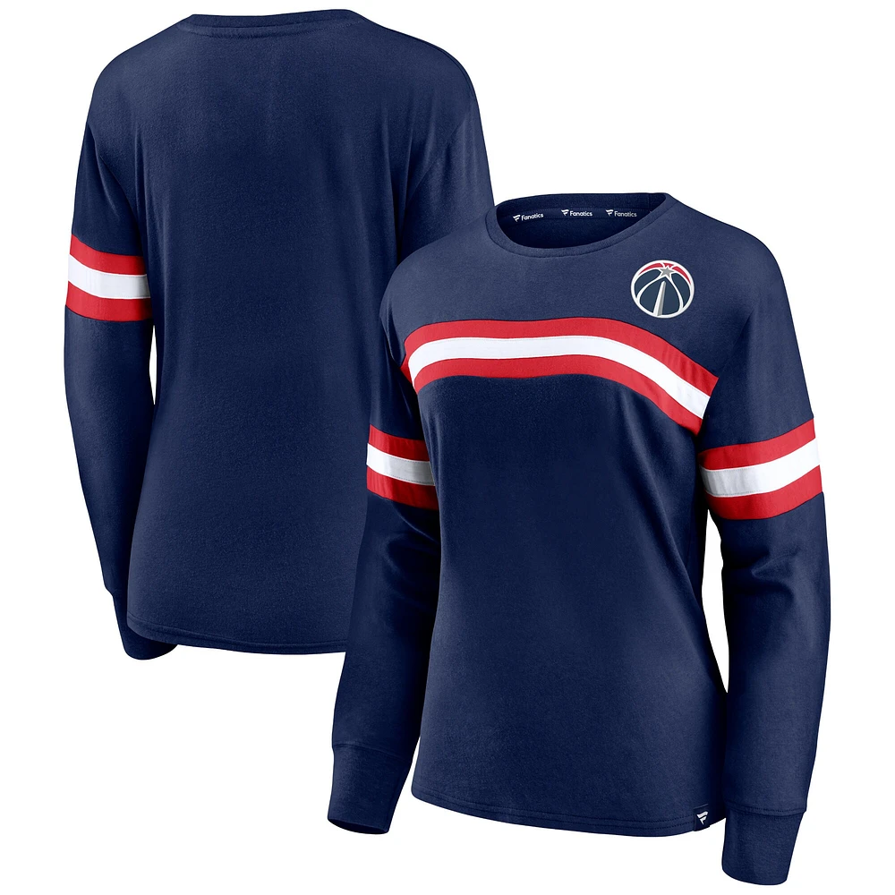 Women's Fanatics Navy Washington Wizards Block Party Chest Logo Striped Long Sleeve T-Shirt