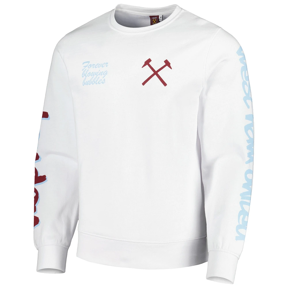 Men's White West Ham United Graffiti Pullover Sweatshirt