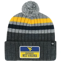 Men's '47 Charcoal West Virginia Mountaineers Stack Striped Cuffed Knit Hat with Pom