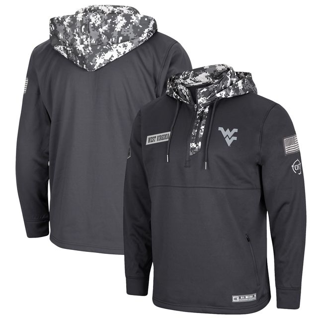 Colosseum Charcoal West Virginia Mountaineers OHT Military Appreciation Sweat à capuche quart-zip numérique Camo pour hommes