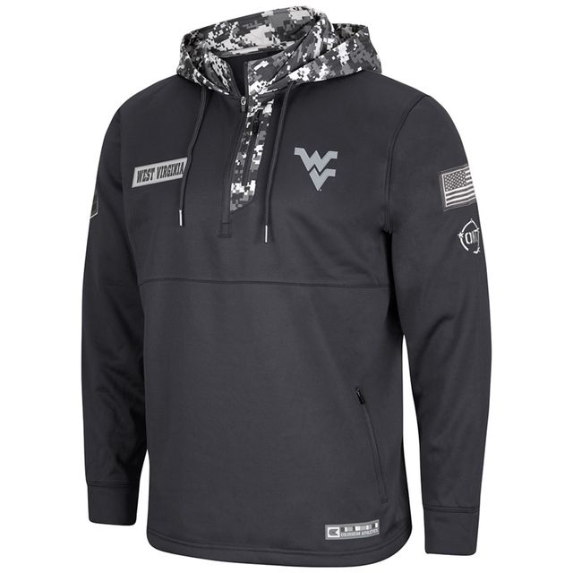 Colosseum Charcoal West Virginia Mountaineers OHT Military Appreciation Sweat à capuche quart-zip numérique Camo pour hommes