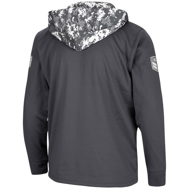 Colosseum Charcoal West Virginia Mountaineers OHT Military Appreciation Sweat à capuche quart-zip numérique Camo pour hommes