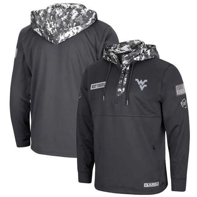 Colosseum Charcoal West Virginia Mountaineers OHT Military Appreciation Sweat à capuche quart-zip numérique Camo pour hommes
