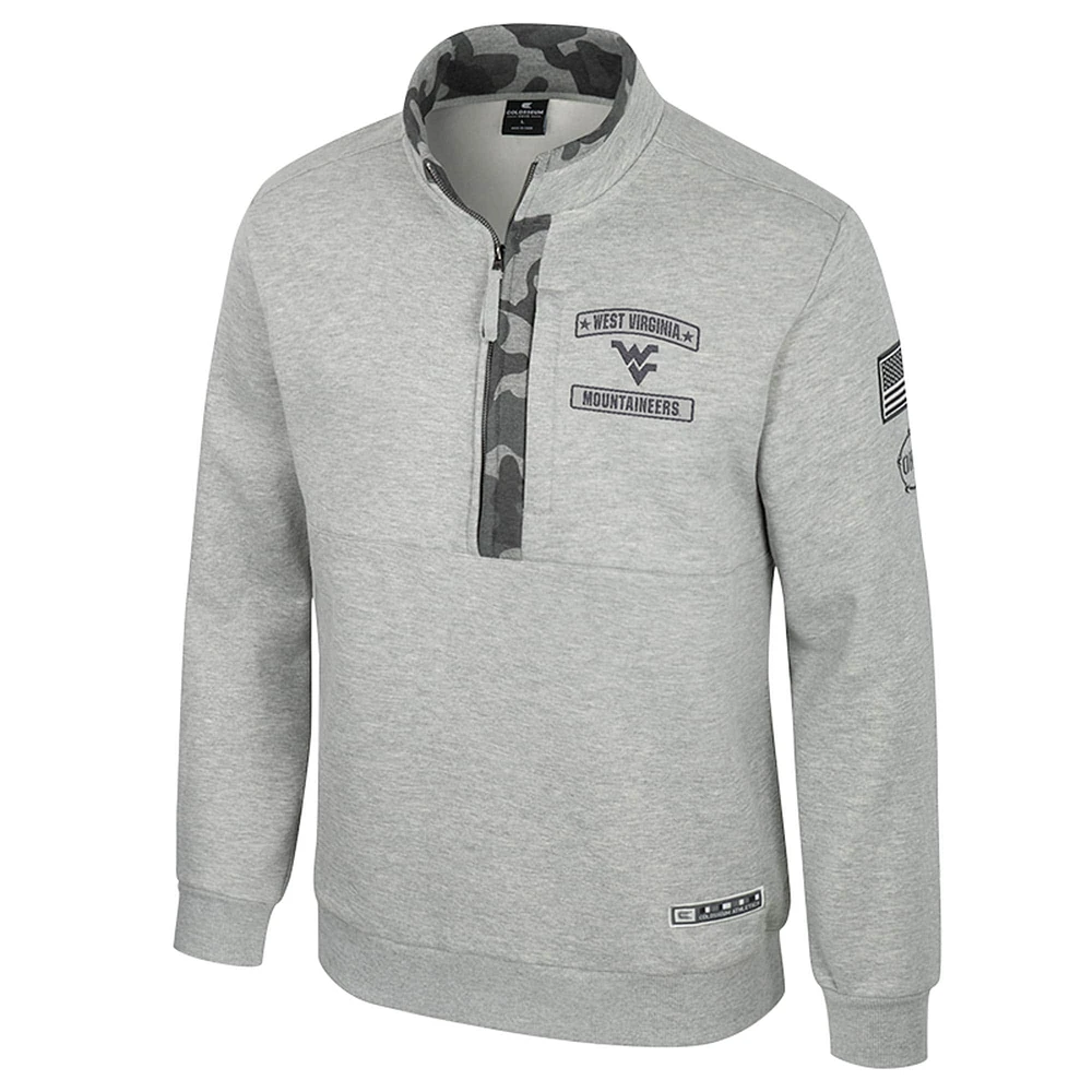 Men's Colosseum Heather Gray West Virginia Mountaineers OORAH OHT Military Appreciation Fleece Quarter-Zip Jacket