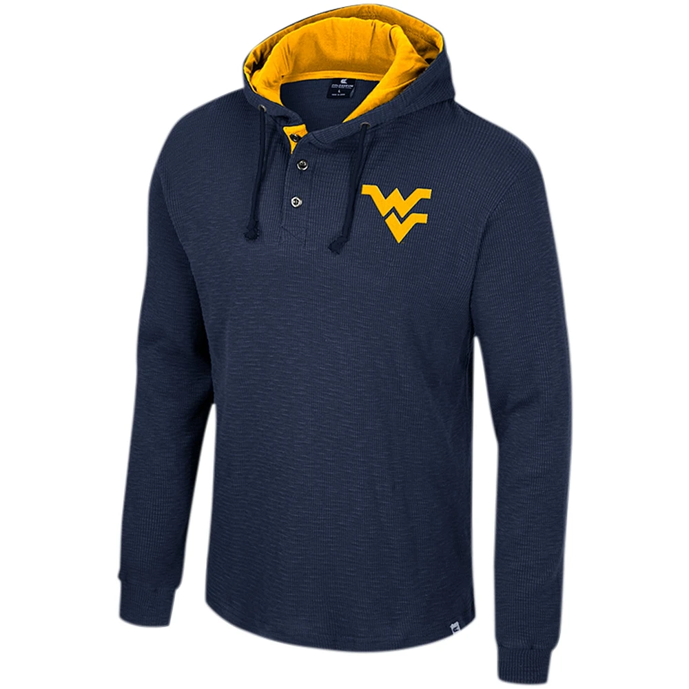 Men's Colosseum Navy West Virginia Mountaineers Affirmative Thermal Hoodie Long Sleeve T-Shirt
