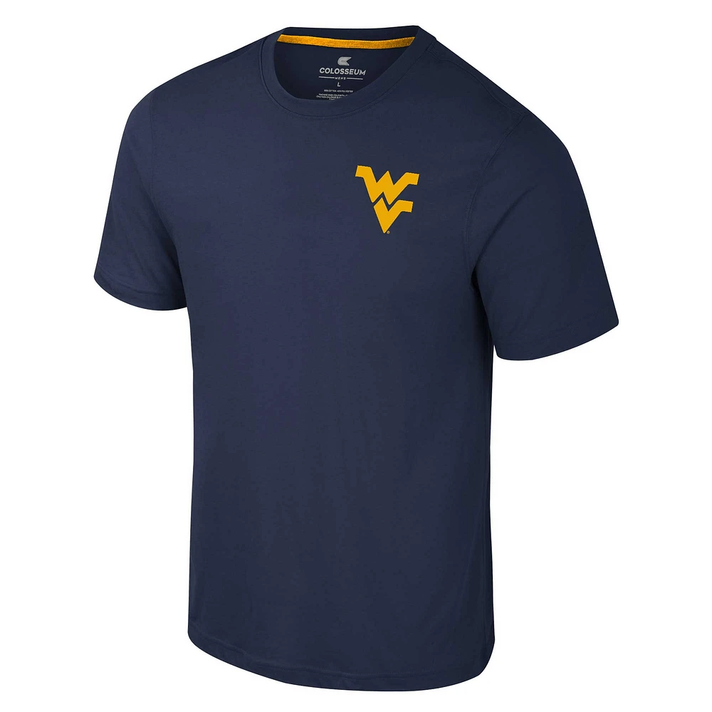 Men's Colosseum Navy West Virginia Mountaineers Logo Lockup 2-Hit Active Blend T-Shirt
