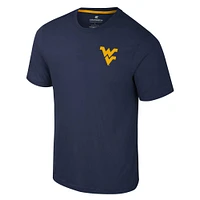 Men's Colosseum Navy West Virginia Mountaineers Logo Lockup 2-Hit Active Blend T-Shirt
