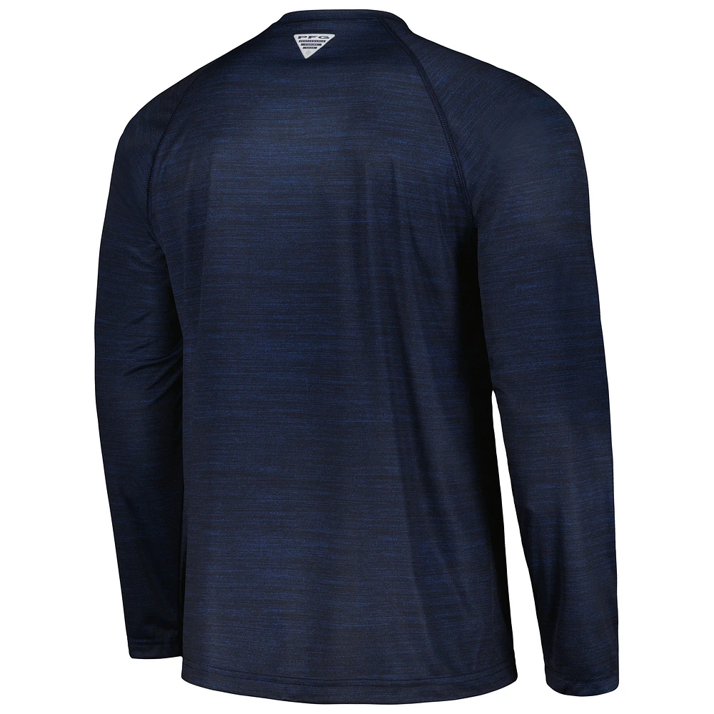 Men's Columbia  Navy West Virginia Mountaineers PFG Terminal Tackle Omni-Shade Raglan Long Sleeve T-Shirt