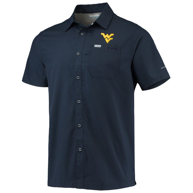 Chemise boutonnée Columbia PFG pour homme West Virginia Mountaineers Slack Tide Camp bleu marine
