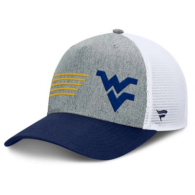 Casquette ajustable Fanatics pour hommes, gris chiné/bleu marine, West Virginia Mountaineers Profile Trucker