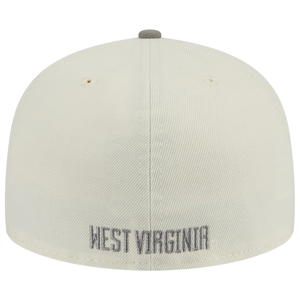 Men's New Era Stone/Gray West Virginia Mountaineers Chrome & Concrete 59FIFTY Fitted Hat
