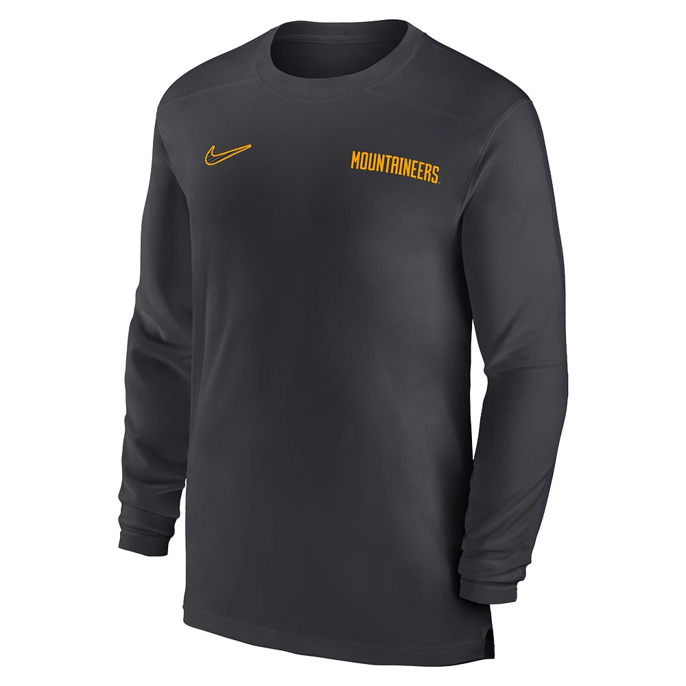 Men's Nike Anthracite West Virginia Mountaineers 2024 Sideline Coach UV Performance Long Sleeve T-Shirt