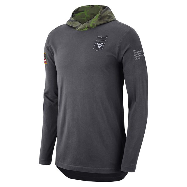 T-shirt à capuche manches longues militaire Nike West Virginia Mountaineers pour homme, anthracite