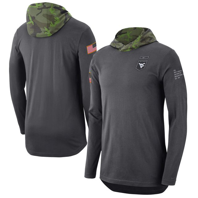 T-shirt à capuche manches longues militaire Nike West Virginia Mountaineers pour homme, anthracite