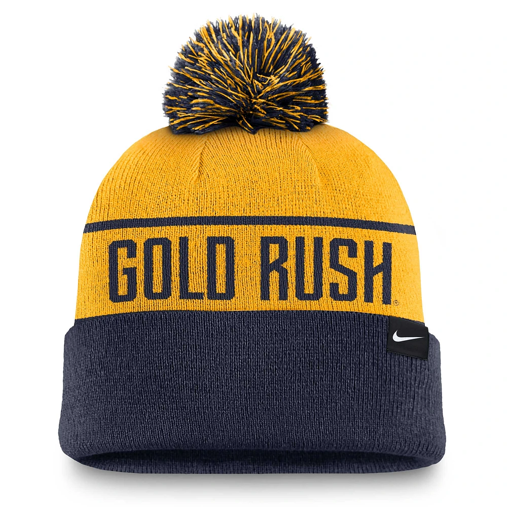 Men's Nike Gold/Navy West Virginia Mountaineers Local Peak Cuffed Knit Hat with Pom