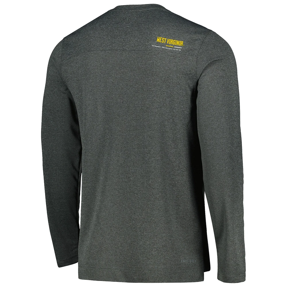 T-shirt à col en V manches longues Nike Heather Charcoal West Virginia Mountaineers 2022 Coach Performance pour homme