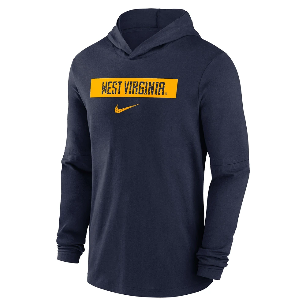 Men's Nike Navy West Virginia Mountaineers 2024 Sideline Hoodie Performance Long Sleeve T-Shirt