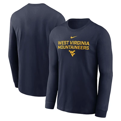 T-shirt Nike bleu marine West Virginia Mountaineers 2025 Sideline Performance à manches longues pour homme