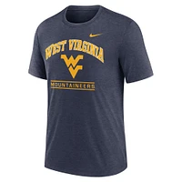 Men's Nike Navy West Virginia Mountaineers Arch Over Logo Tri-Blend T-Shirt