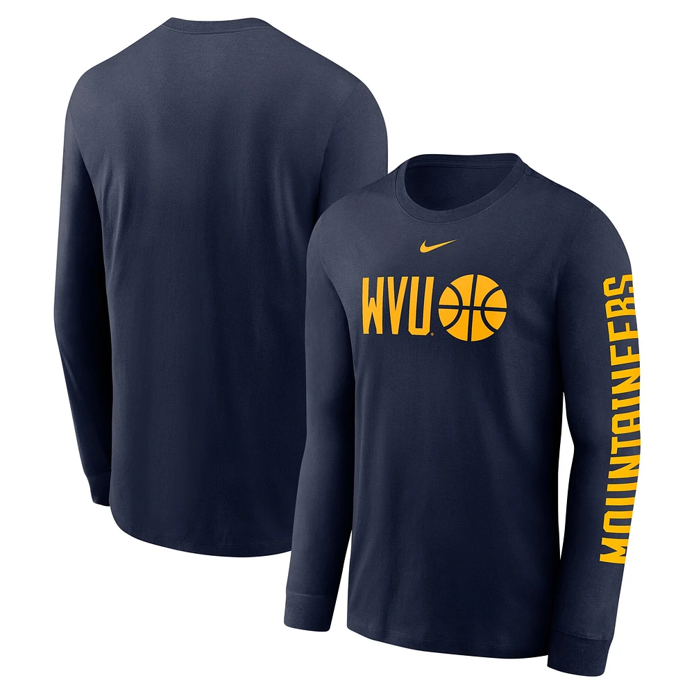 T-shirt à manches longues Nike bleu marine West Virginia Mountaineers Basketball Icon Two-Hit pour homme