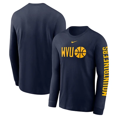T-shirt à manches longues Nike bleu marine West Virginia Mountaineers Basketball Icon Two-Hit pour homme