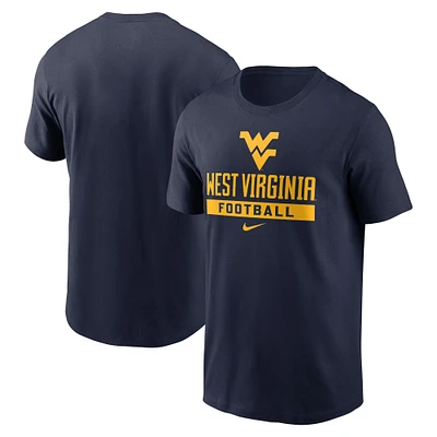 T-shirt de football Nike pour hommes, bleu marine, West Virginia Mountaineers