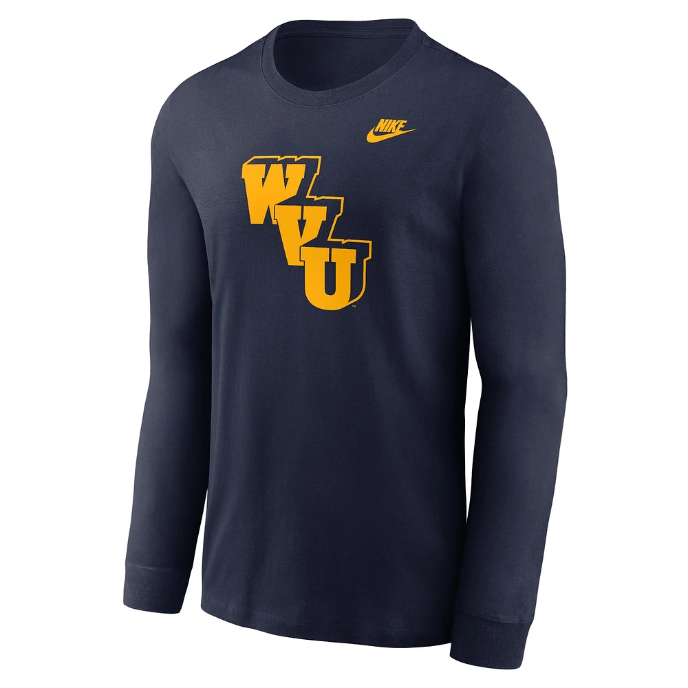 T-shirt à manches longues Nike bleu marine West Virginia Mountaineers Legacy Primary Logo pour homme