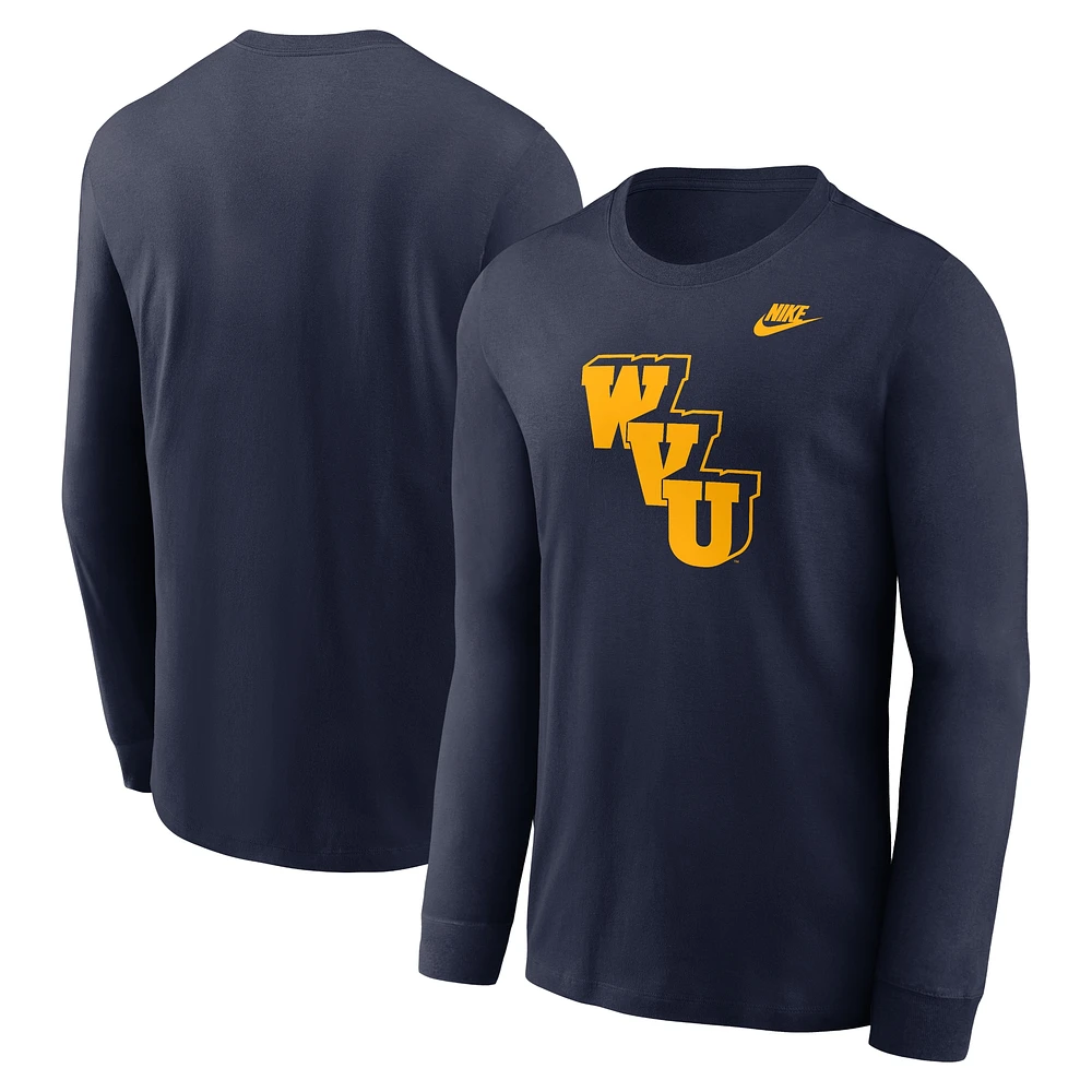 T-shirt à manches longues Nike bleu marine West Virginia Mountaineers Legacy Primary Logo pour homme