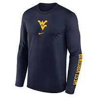 Men's Nike  Navy West Virginia Mountaineers Primetime Center Lockup Two-Hit Legend Performance Long Sleeve T-Shirt