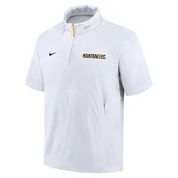 Men's Nike White West Virginia Mountaineers 2024 Sideline Coach Short Sleeve Half-Zip Hoodie Jacket