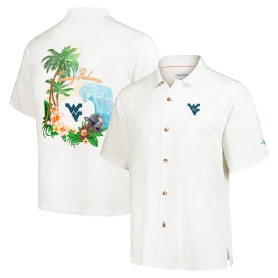 Chemise boutonnée Tommy Bahama crème West Virginia Mountaineers Castaway Game Camp pour hommes