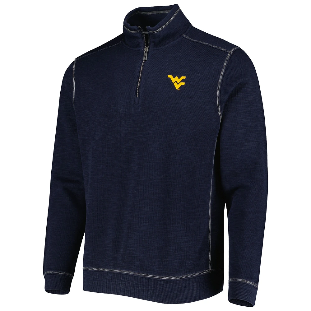 Men's Tommy Bahama Navy West Virginia Mountaineers Sport Tobago Bay Tri-Blend Mock Neck Half-Zip Jacket
