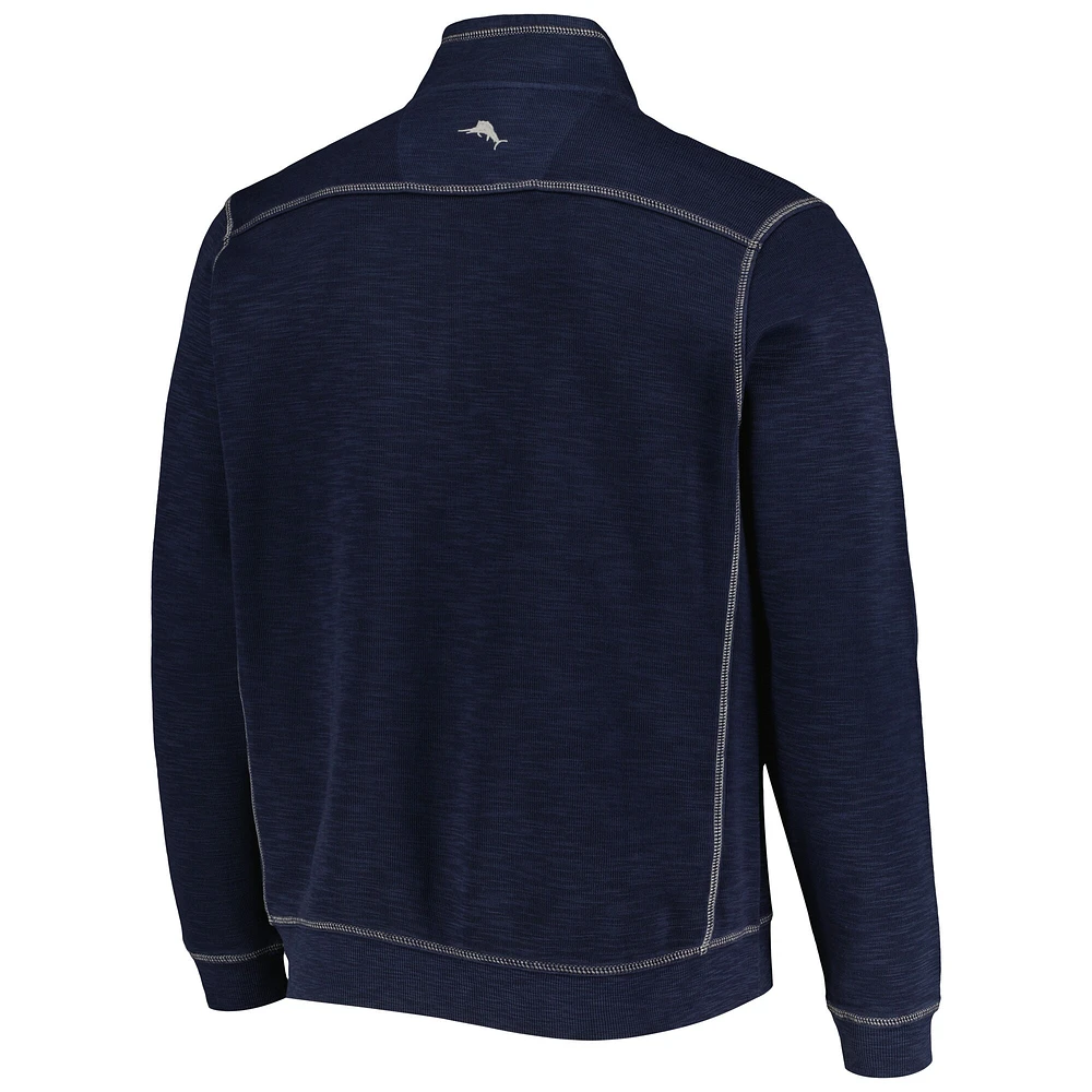 Men's Tommy Bahama Navy West Virginia Mountaineers Sport Tobago Bay Tri-Blend Mock Neck Half-Zip Jacket