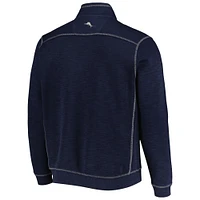 Men's Tommy Bahama Navy West Virginia Mountaineers Sport Tobago Bay Tri-Blend Mock Neck Half-Zip Jacket