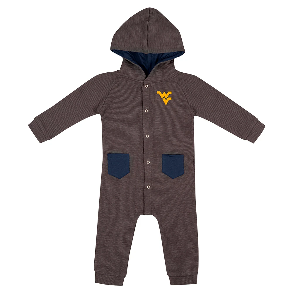 Newborn & Infant Colosseum Charcoal West Virginia Mountaineers Zando-Zan Waffle Full-Snap Hooded Romper