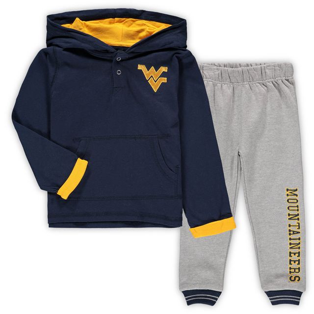 Ensemble sweat à capuche et pantalon de survêtement Colosseum bleu marine/gris chiné West Virginia Mountaineers Poppies pour tout-petit