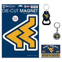 Lot de 4 porte-clés et aimants WinCraft West Virginia Mountaineers