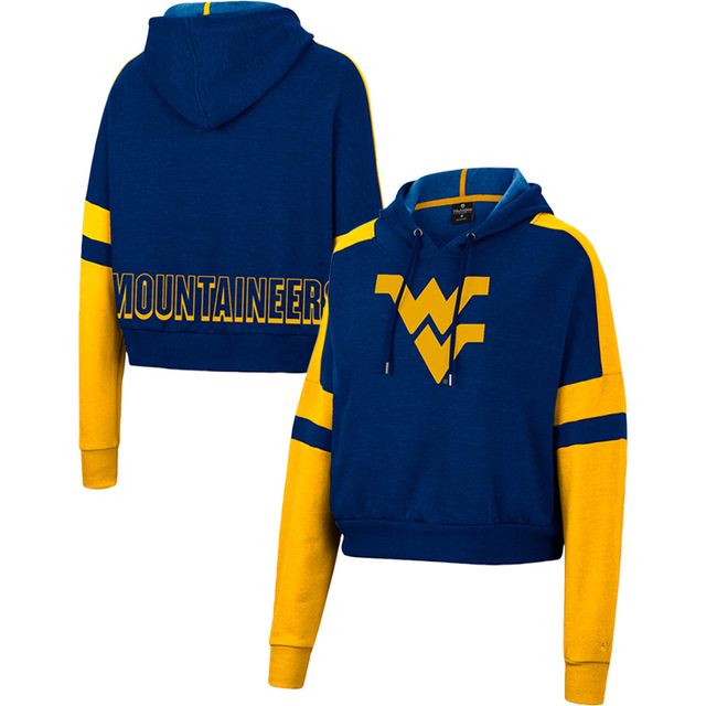 Sweat à capuche court Colosseum Heather Navy West Virginia Mountaineers Throwback Stripe Arch Logo pour femme