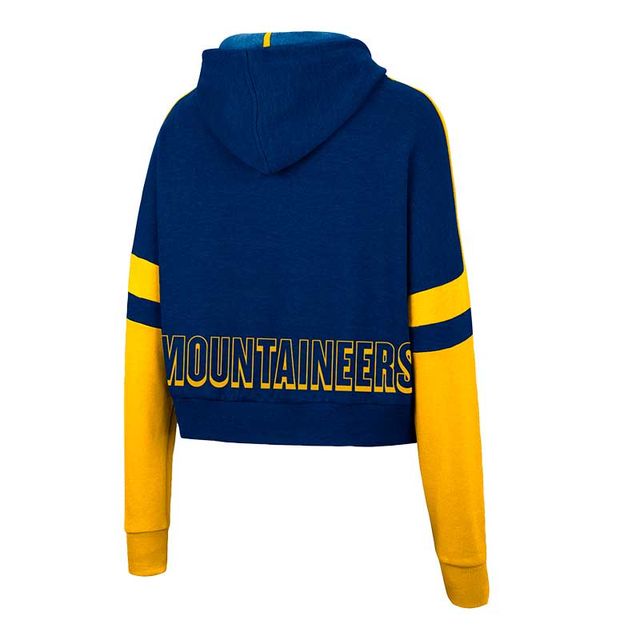 Sweat à capuche court Colosseum Heather Navy West Virginia Mountaineers Throwback Stripe Arch Logo pour femme
