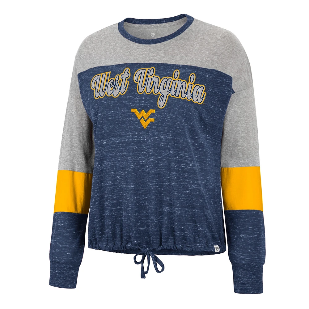 Women's Colosseum Navy West Virginia Mountaineers Joanna Tie Front Long Sleeve T-Shirt