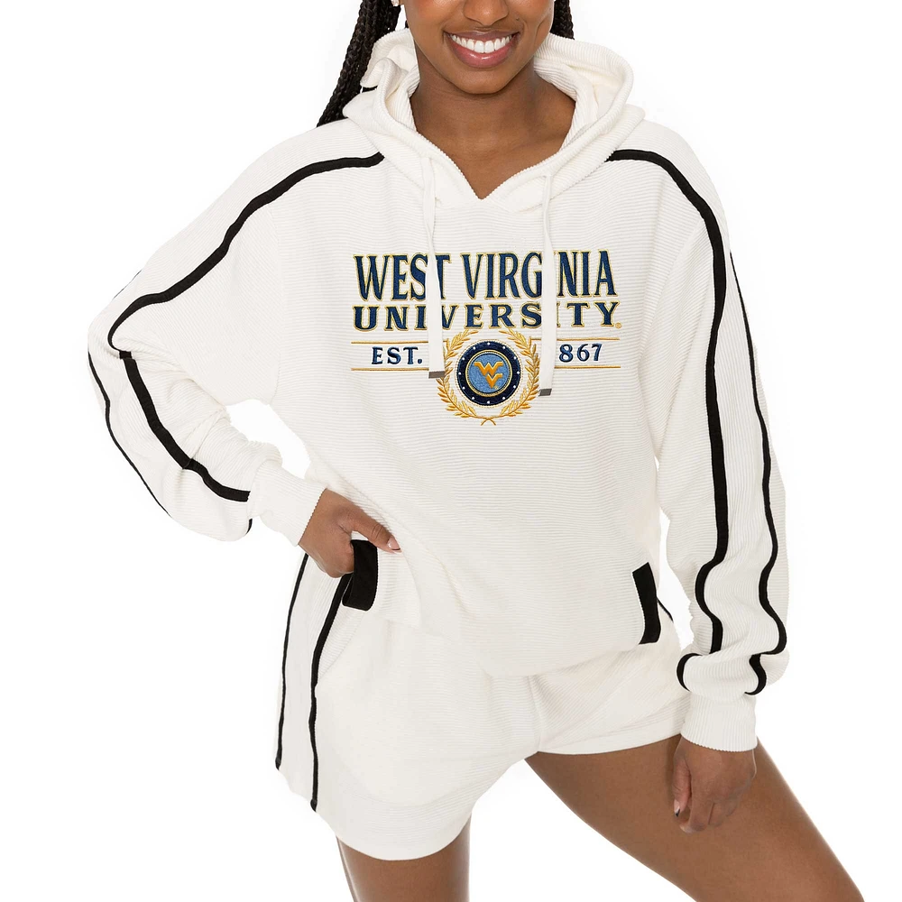 Women's Gameday Couture Cream West Virginia Mountaineers Down, Set, Go Pullover Hoodie and Shorts Set