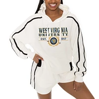 Women's Gameday Couture Cream West Virginia Mountaineers Down, Set, Go Pullover Hoodie and Shorts Set