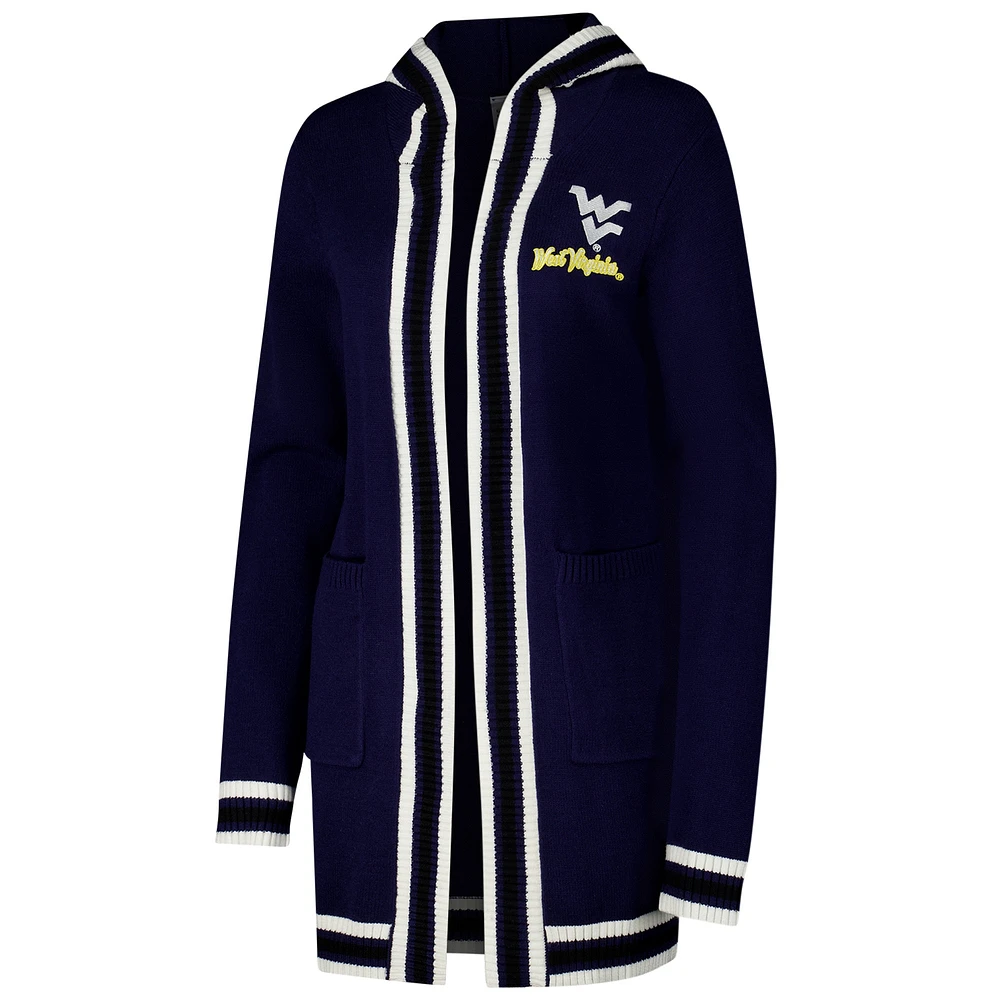 Women's Gameday Couture Navy West Virginia Mountaineers Stripe Detail Tri-Blend Hoodie Cardigan Sweater